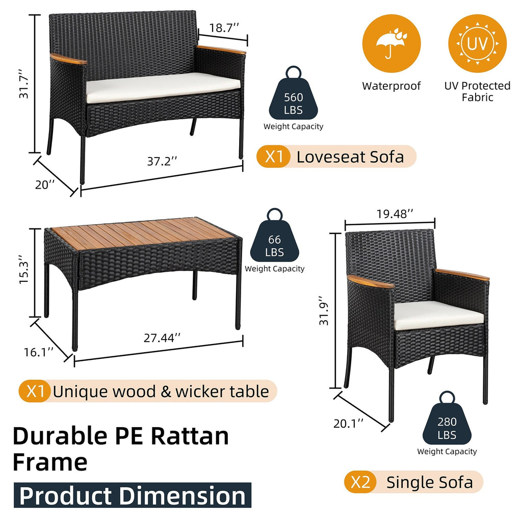 Ensemble de meubles de jardin Futzca 4 pièces avec chaises en rotin et osier