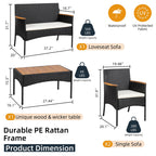 Ensemble de meubles de jardin Futzca 4 pièces avec chaises en rotin et osier