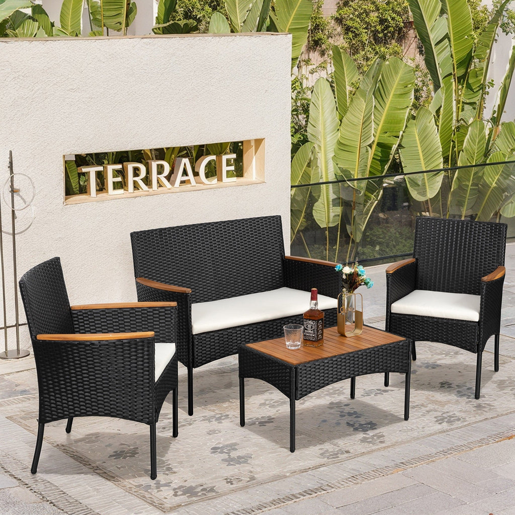 Ensemble de meubles de jardin Futzca 4 pièces avec chaises en rotin et osier