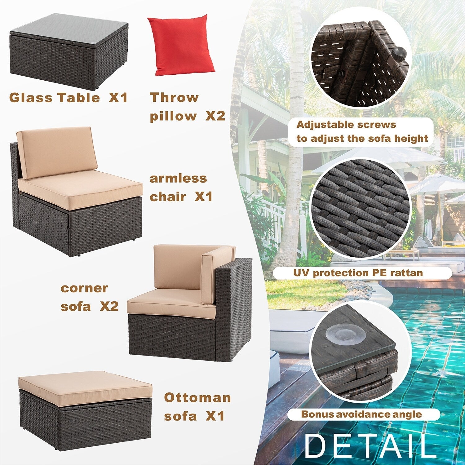 Ensemble de meubles de jardin d'extérieur Futzca 5 pièces en osier PE