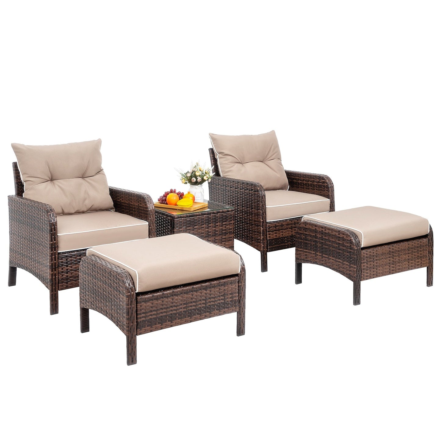 Ensemble de meubles de jardin Futzca 5 pièces en osier marron