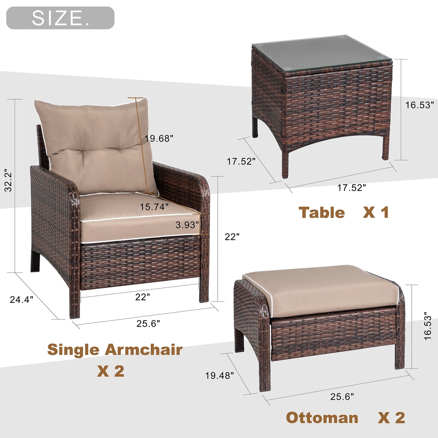 Ensemble de meubles de jardin Futzca 5 pièces en osier marron