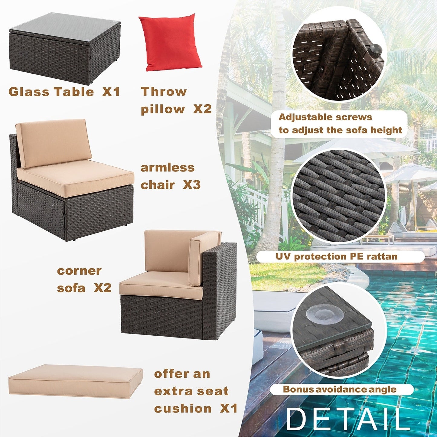 Ensemble de meubles de patio Futzca 6 pièces