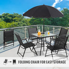 Ensemble de salle à manger pliant Futzca, mobilier de jardin avec parasol, table en verre et 4 chaises pliantes