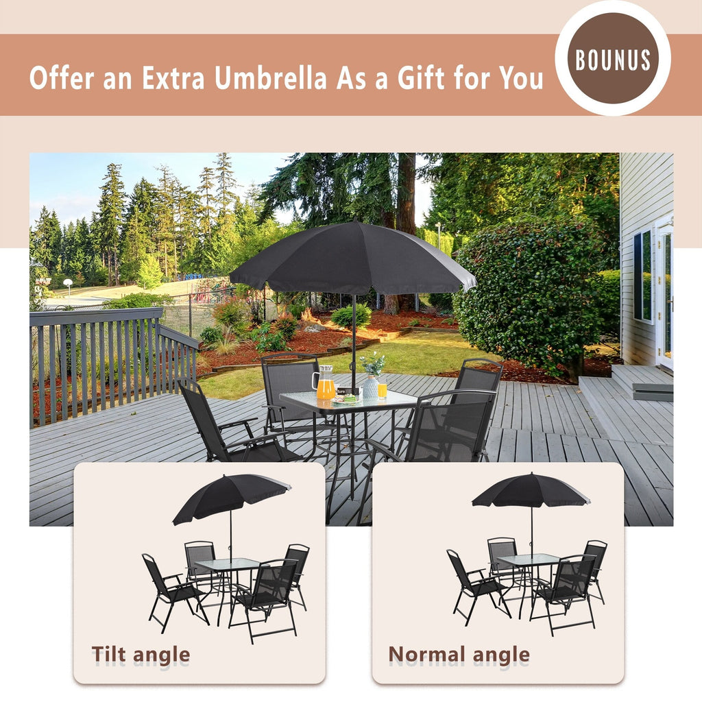 Ensemble de salle à manger pliant Futzca, mobilier de jardin avec parasol, table en verre et 4 chaises pliantes