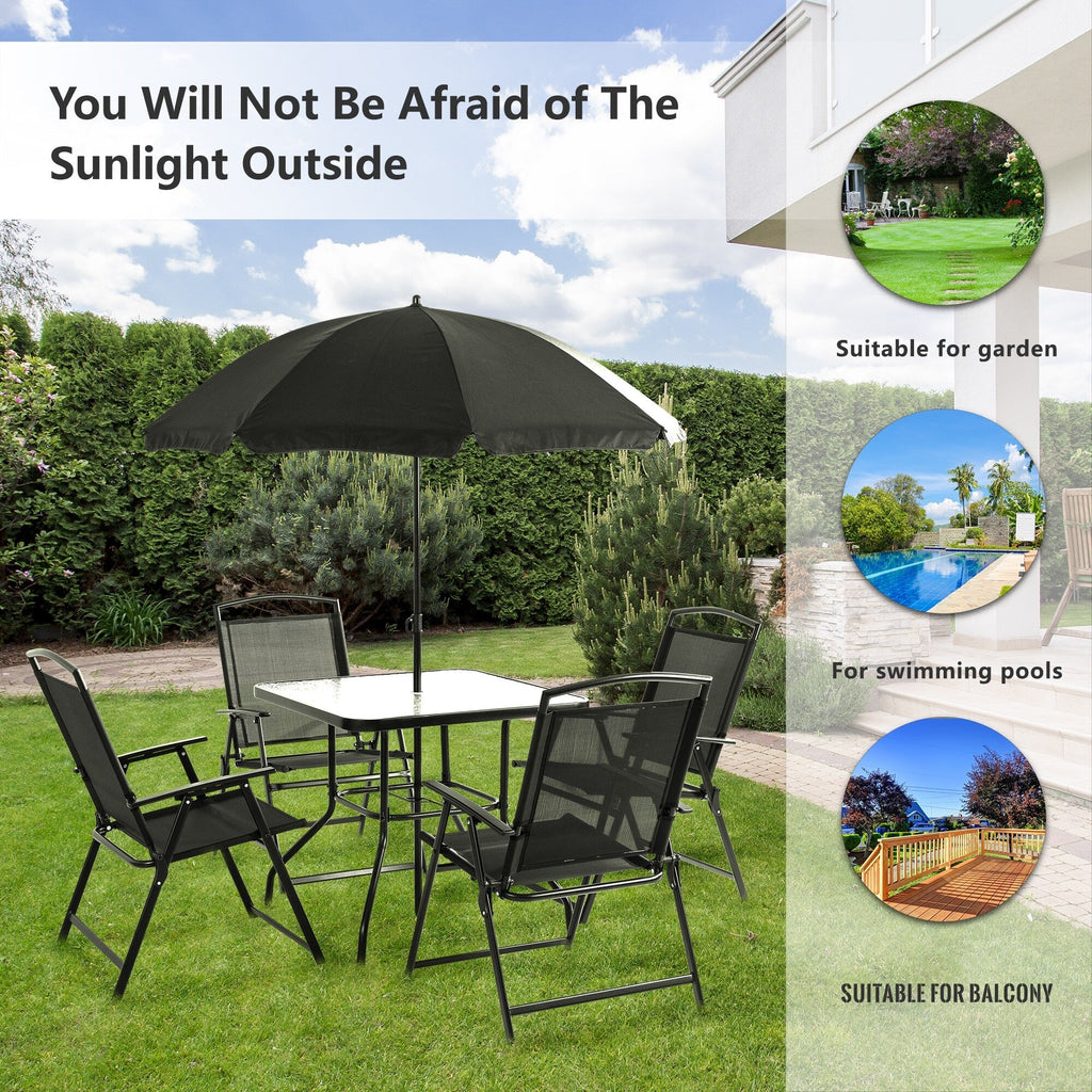 Ensemble de salle à manger pliant Futzca, mobilier de jardin avec parasol, table en verre et 4 chaises pliantes