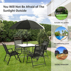 Ensemble de salle à manger pliant Futzca, mobilier de jardin avec parasol, table en verre et 4 chaises pliantes