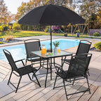 Ensemble de salle à manger pliant Futzca, mobilier de jardin avec parasol, table en verre et 4 chaises pliantes