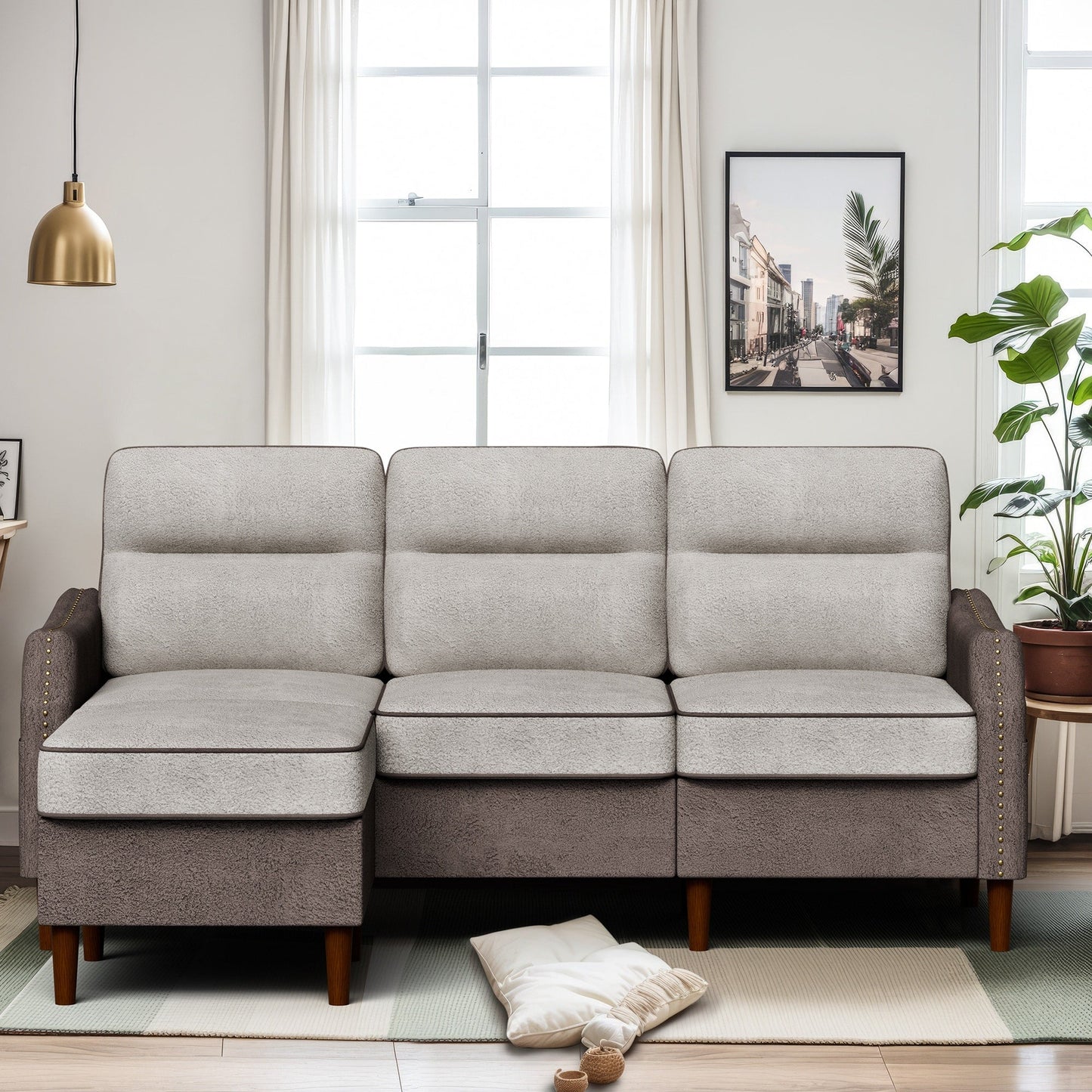Canapé en L Futzca 78 pouces avec pouf et sac de rangement latéral