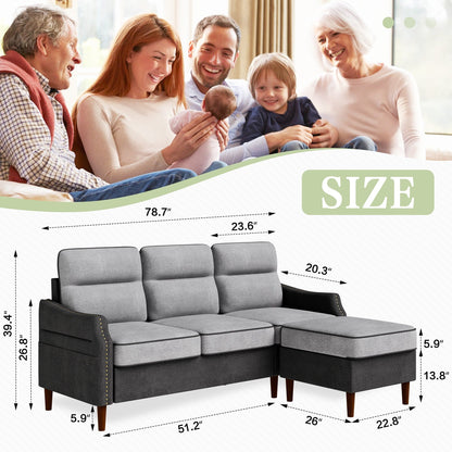 Canapé en L Futzca 78 pouces avec pouf et sac de rangement latéral