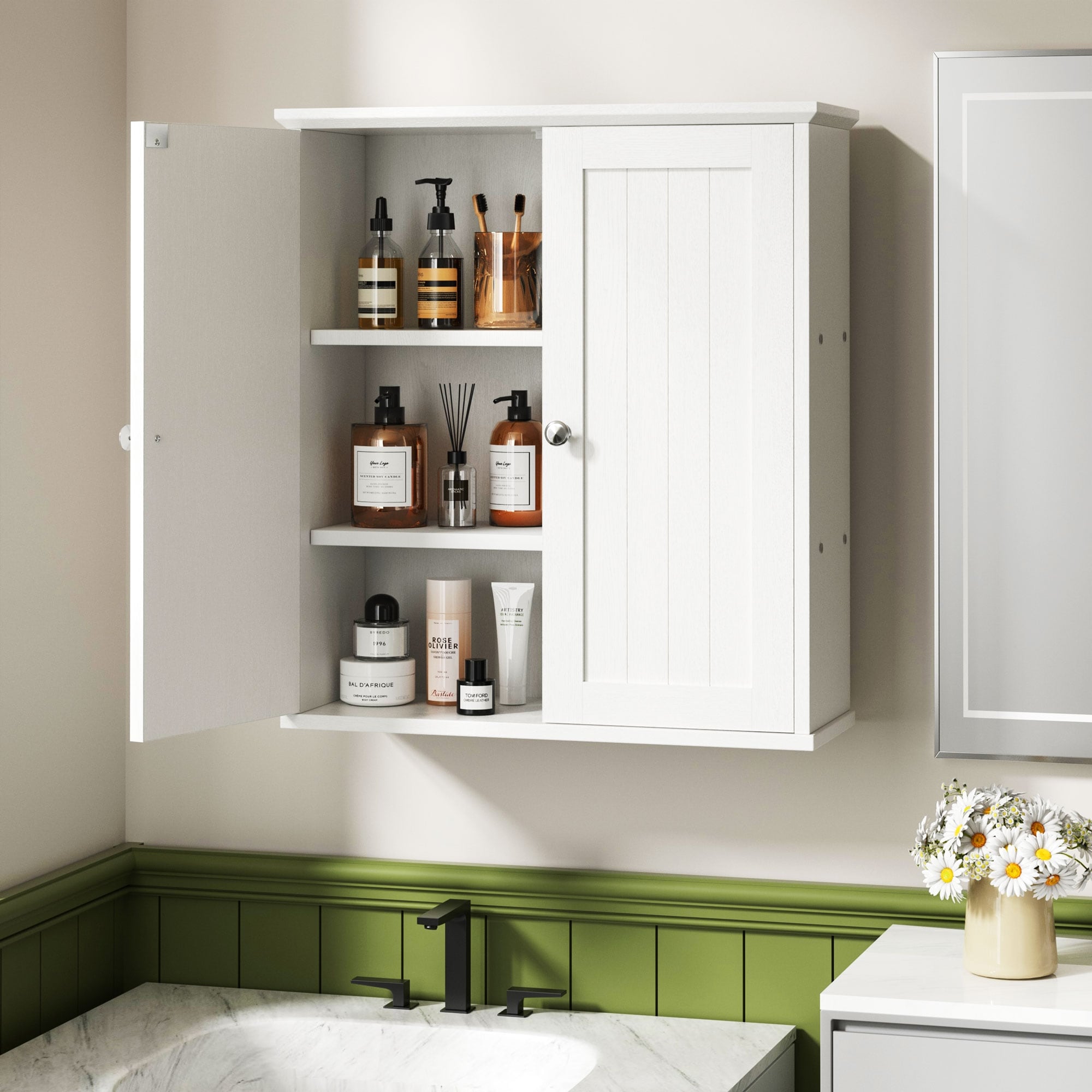 Meuble de salle de bain Futzca mural, meuble de rangement avec portes et étagères