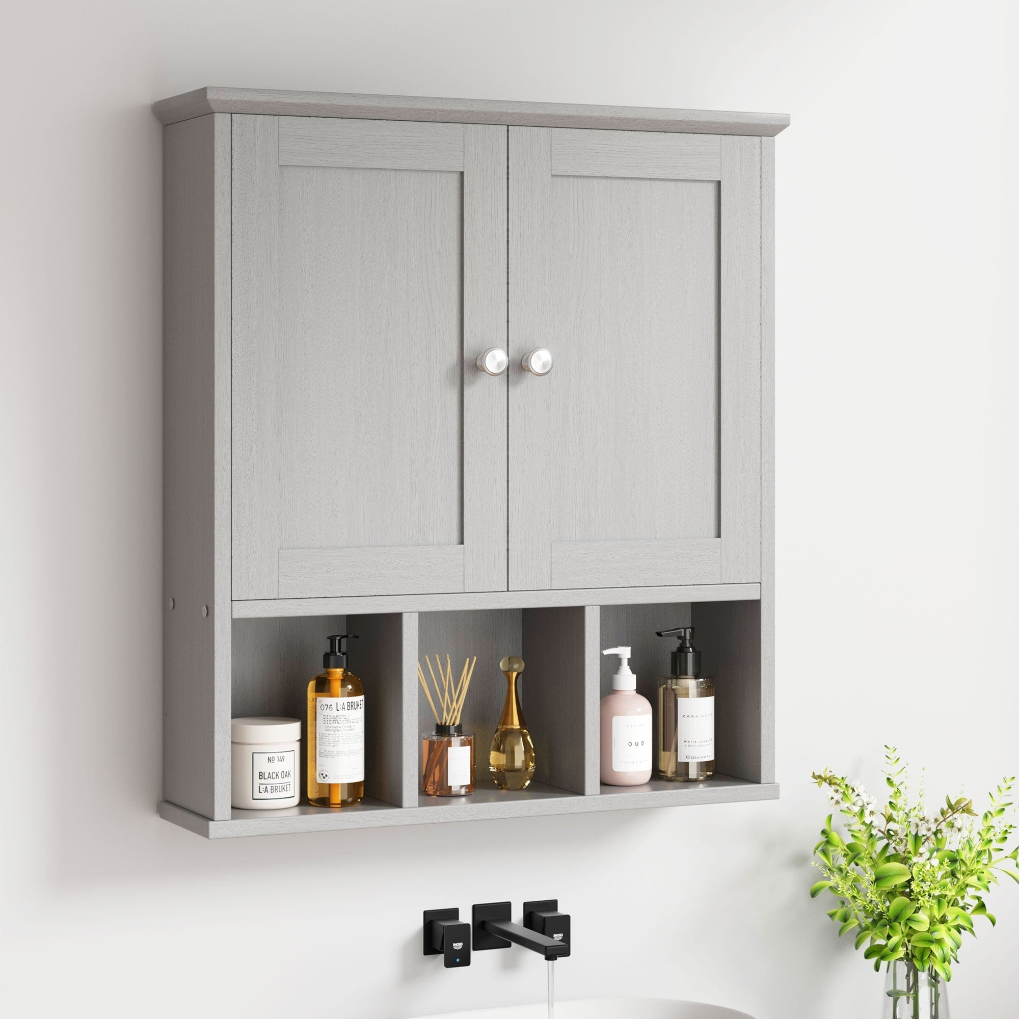 Meuble de salle de bain Futzca mural, meuble de rangement avec portes et étagères