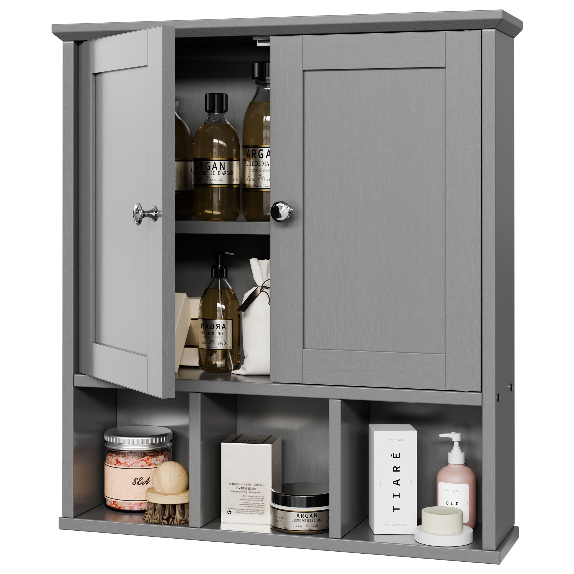 Meuble de salle de bain Futzca mural, meuble de rangement avec portes et étagères