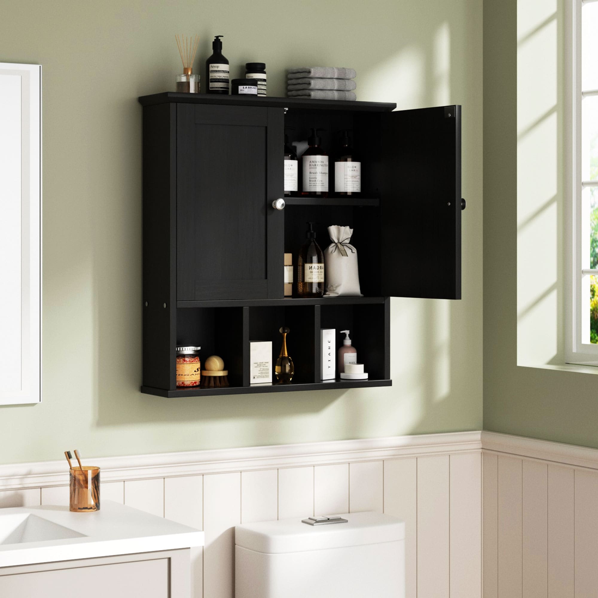Meuble de salle de bain Futzca mural, meuble de rangement avec portes et étagères