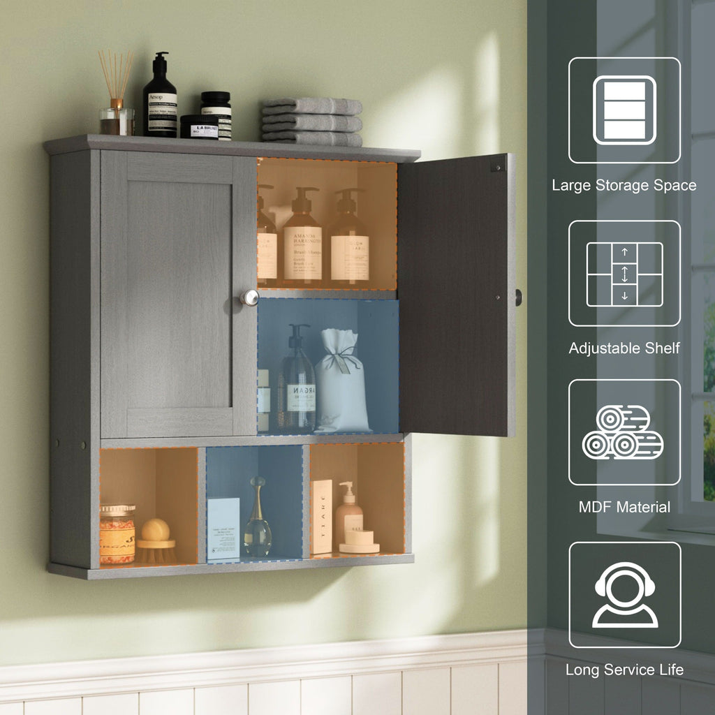 Meuble de salle de bain Futzca mural, meuble de rangement avec portes et étagères