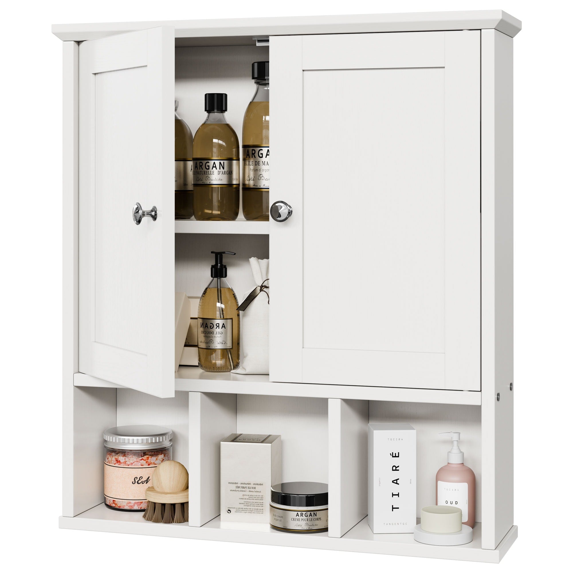 Meuble de salle de bain Futzca mural, meuble de rangement avec portes et étagères