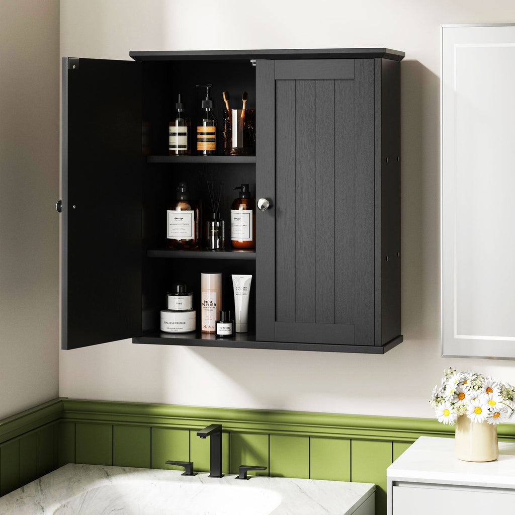 Meuble de salle de bain Futzca mural, meuble de rangement avec portes et étagères