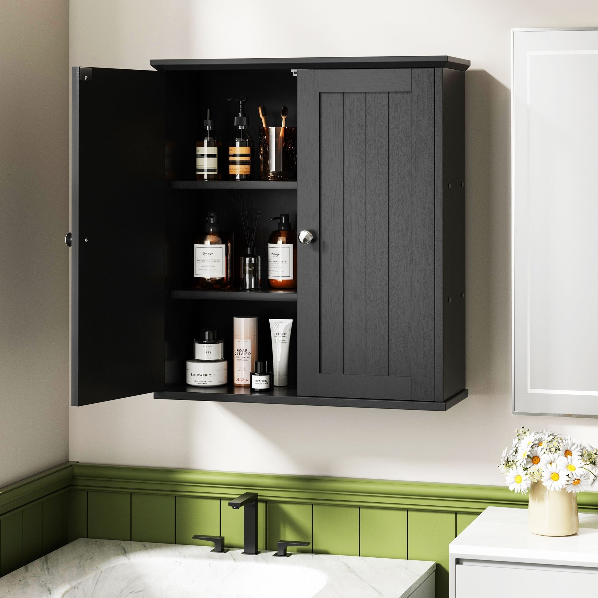 Meuble de salle de bain Futzca mural, meuble de rangement avec portes et étagères