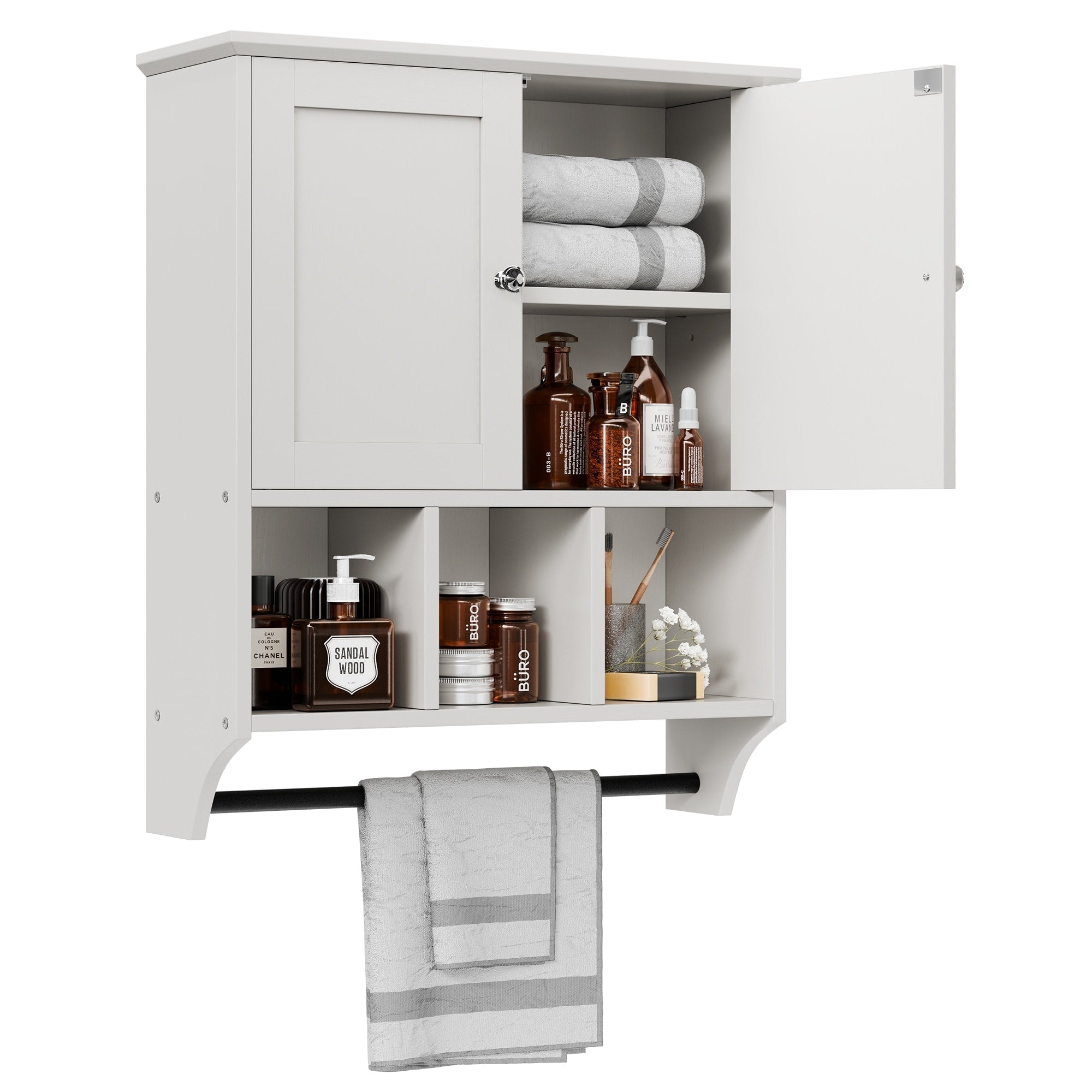 Meuble de salle de bain Futzca mural, meuble de rangement avec portes et étagères