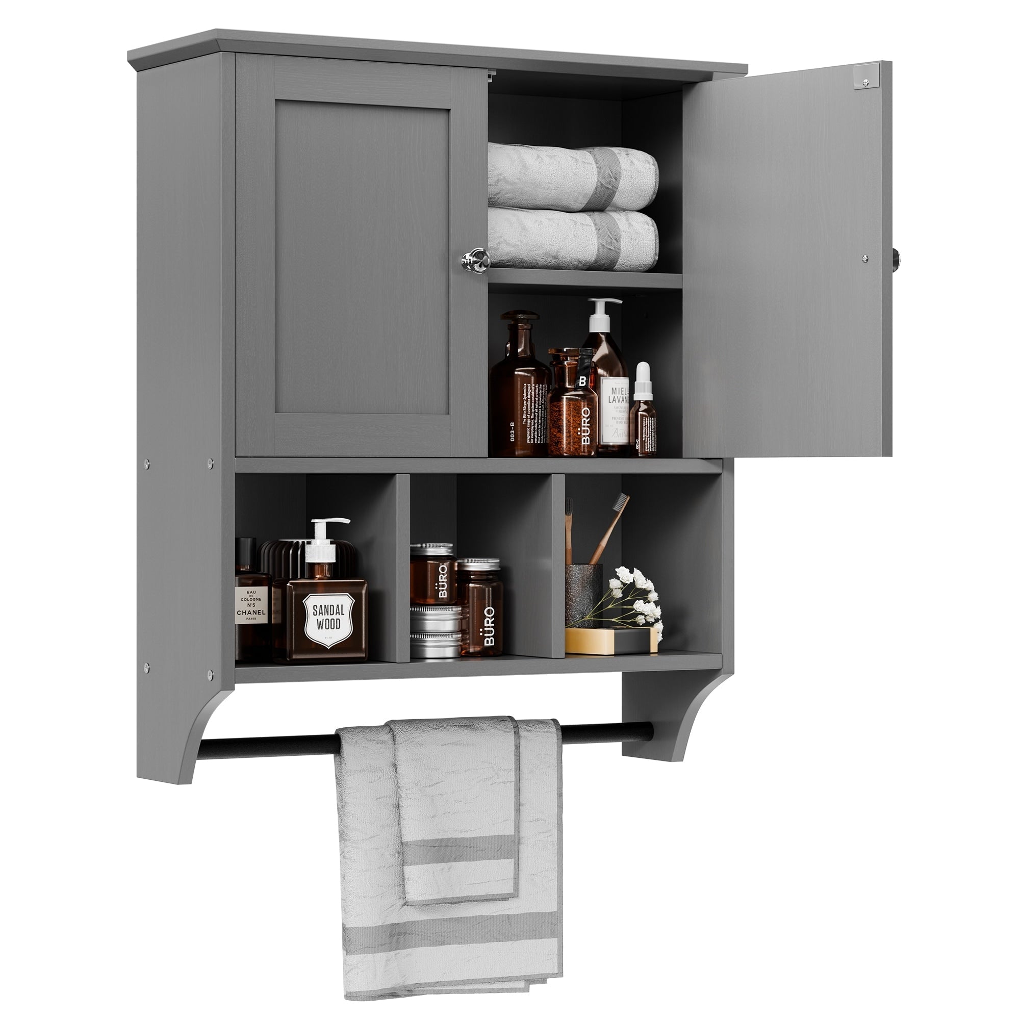 Meuble de salle de bain Futzca mural, meuble de rangement avec portes et étagères
