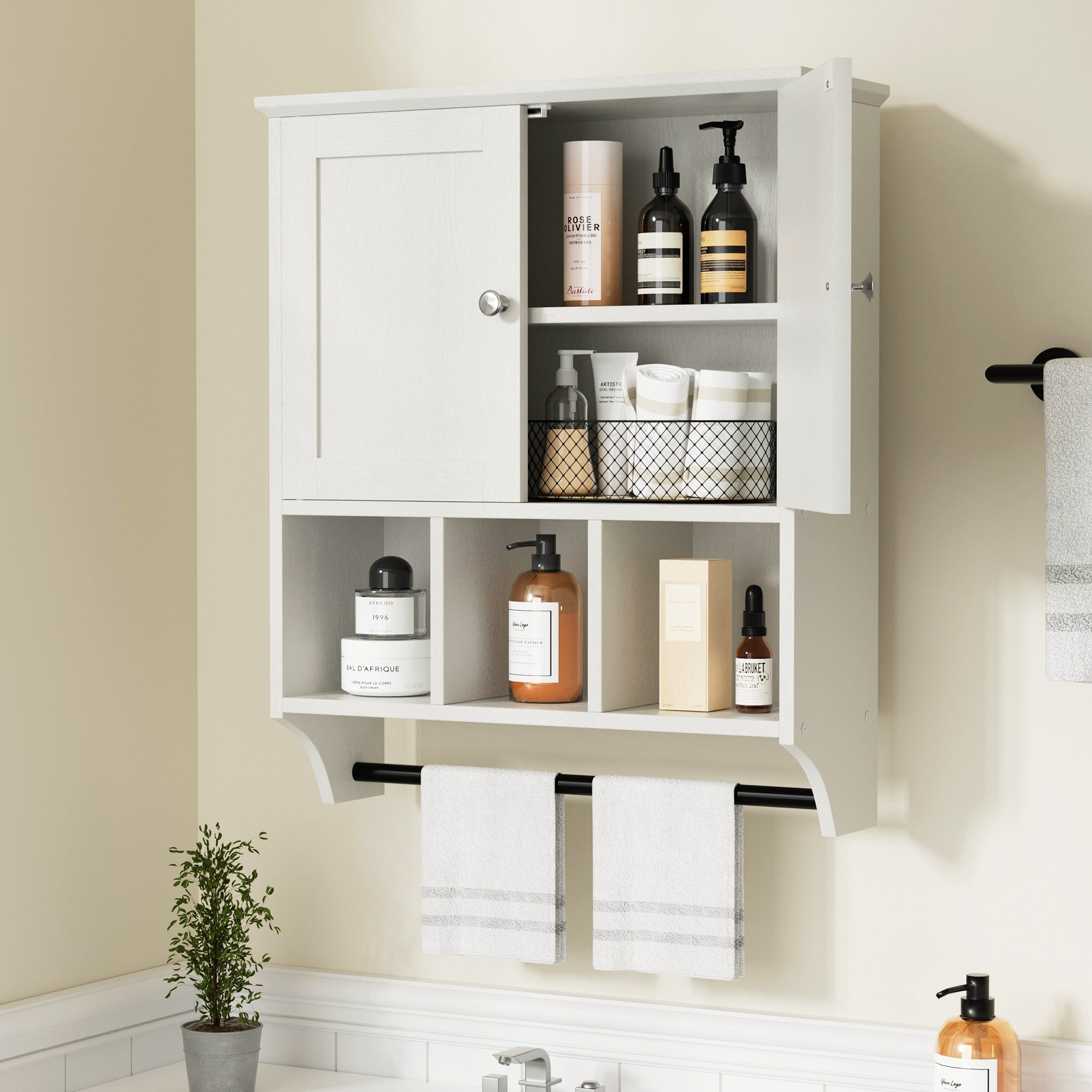 Meuble de salle de bain Futzca mural, meuble de rangement avec portes et étagères