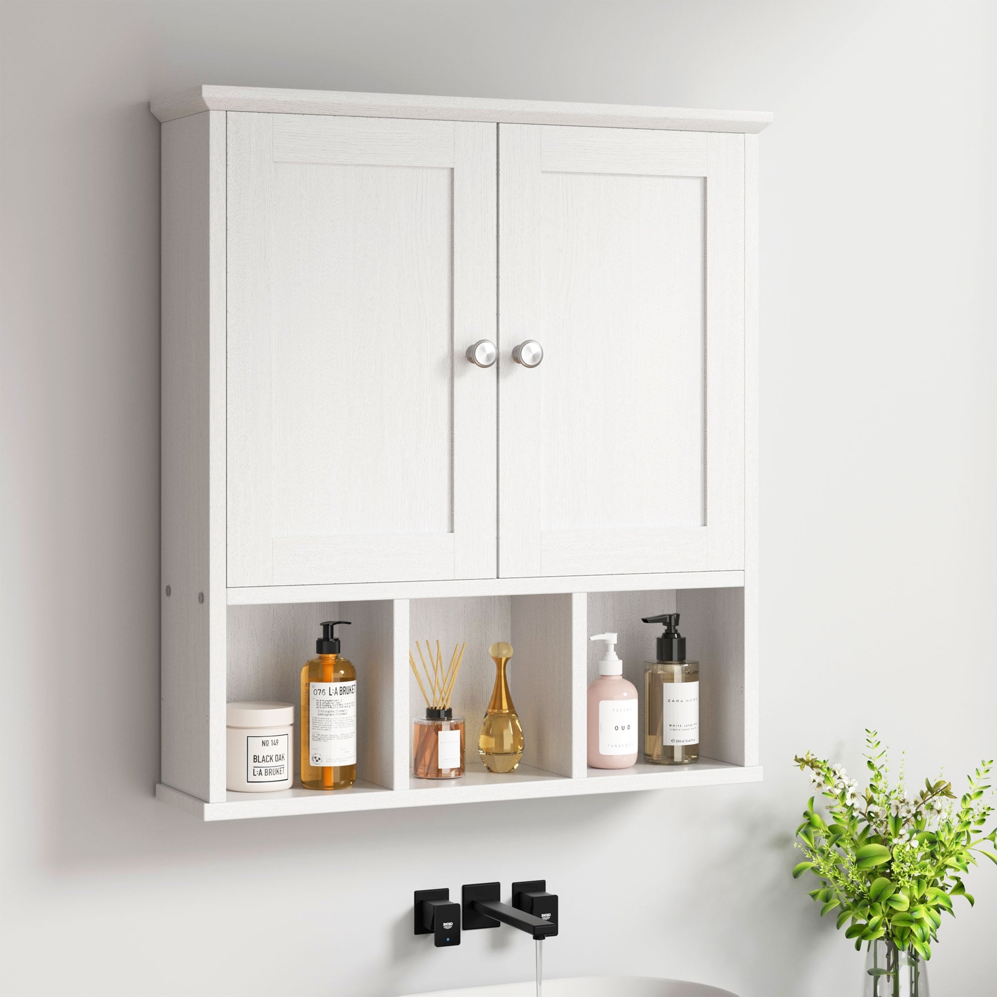 Meuble de salle de bain Futzca mural, meuble de rangement avec portes et étagères