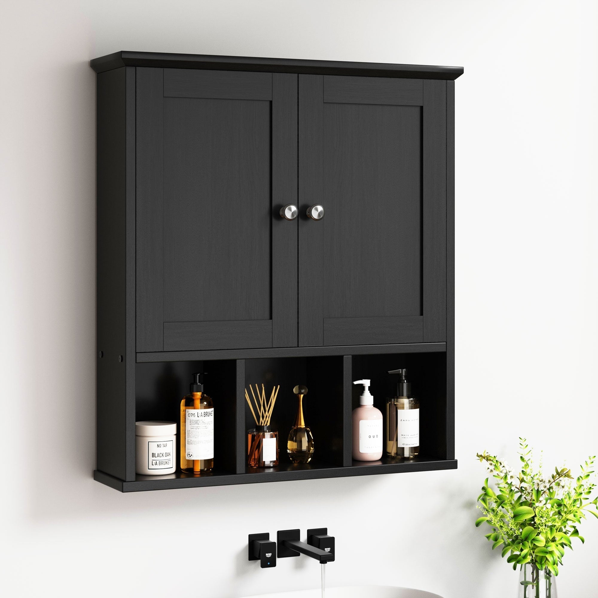 Meuble de salle de bain Futzca mural, meuble de rangement avec portes et étagères