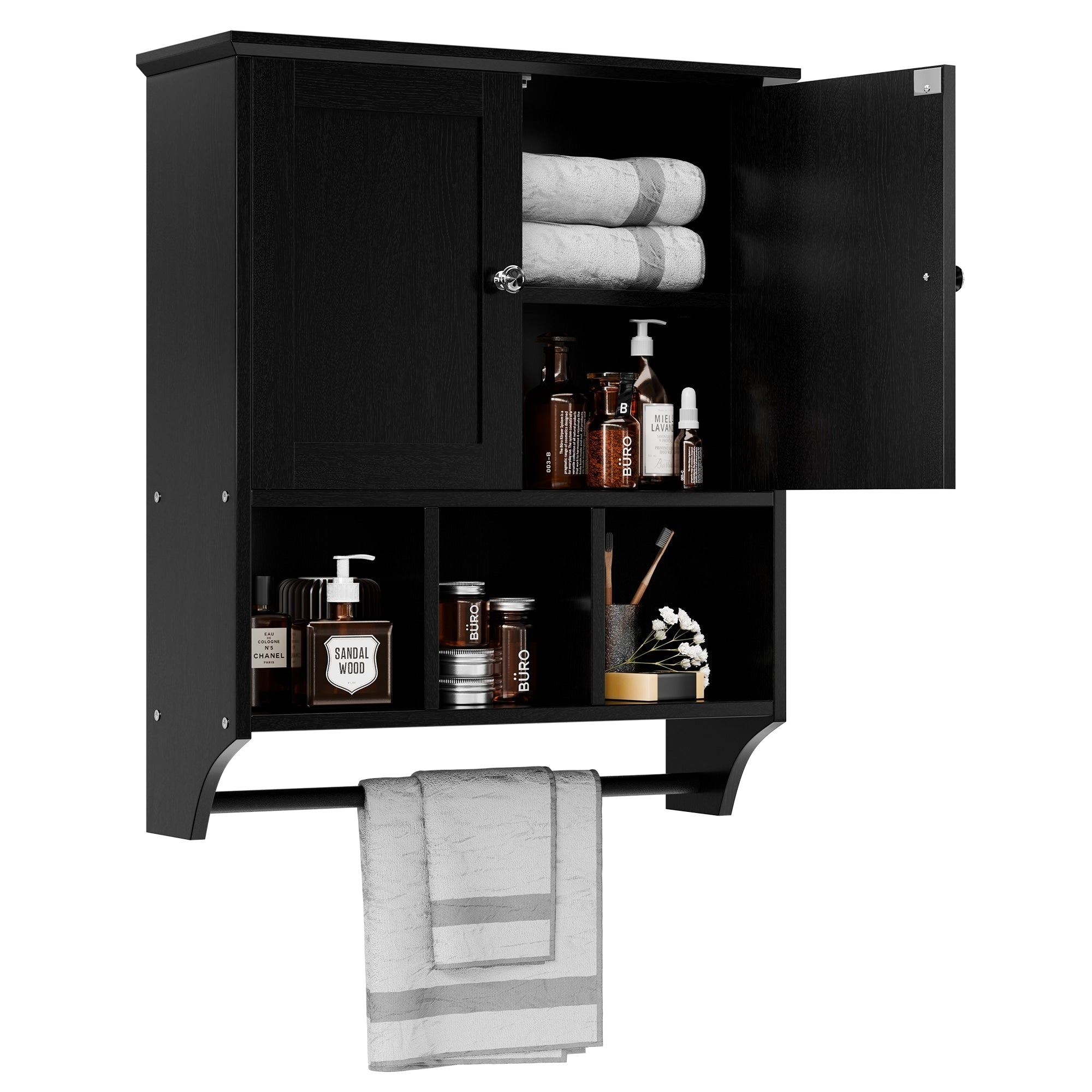 Meuble de salle de bain Futzca mural, meuble de rangement avec portes et étagères