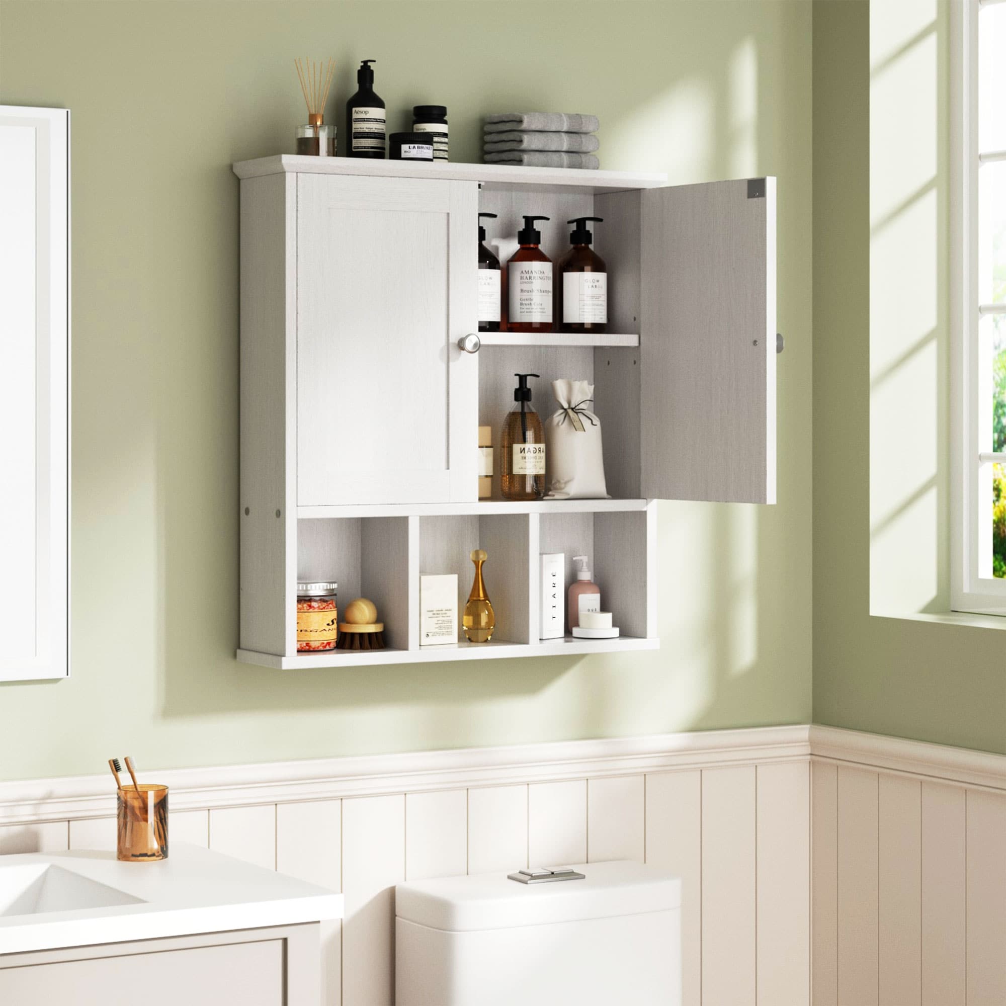 Meuble de salle de bain Futzca mural, meuble de rangement avec portes et étagères