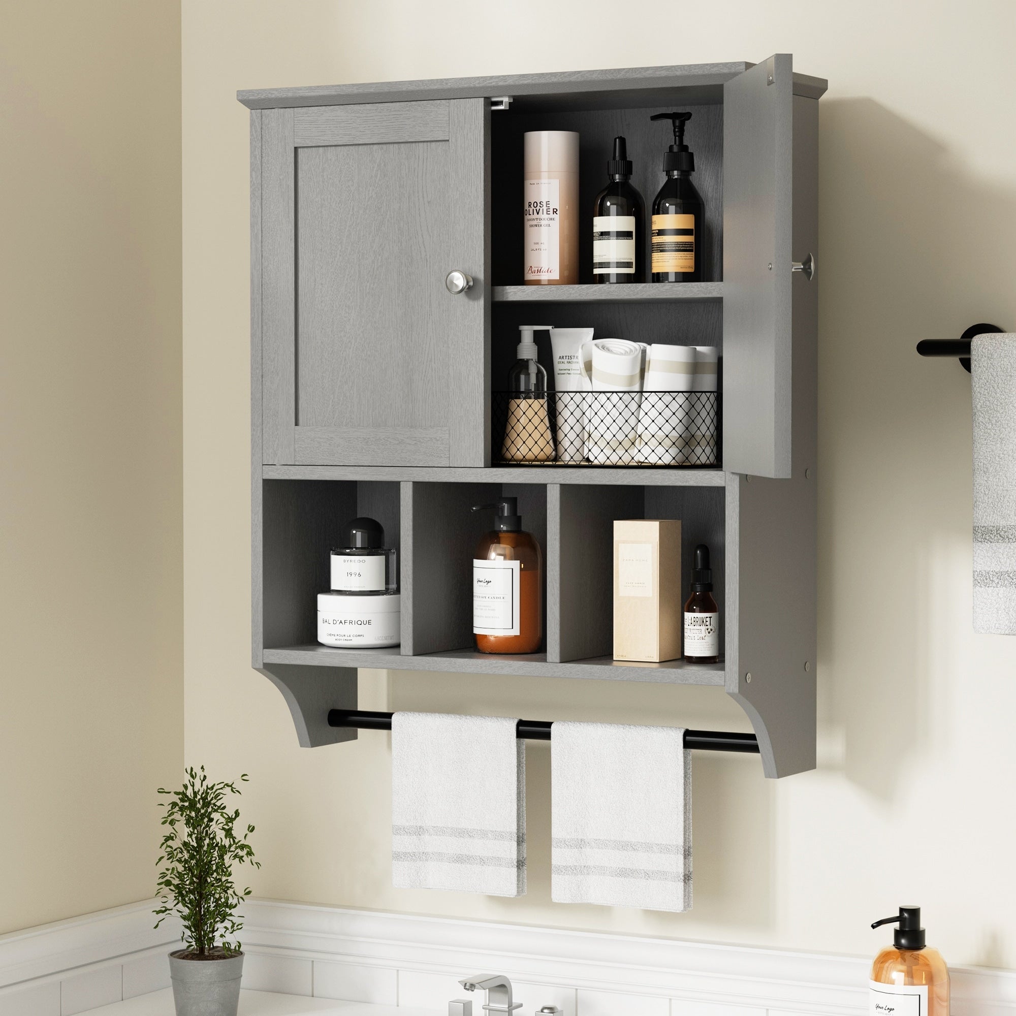 Meuble de salle de bain Futzca mural, meuble de rangement avec portes et étagères