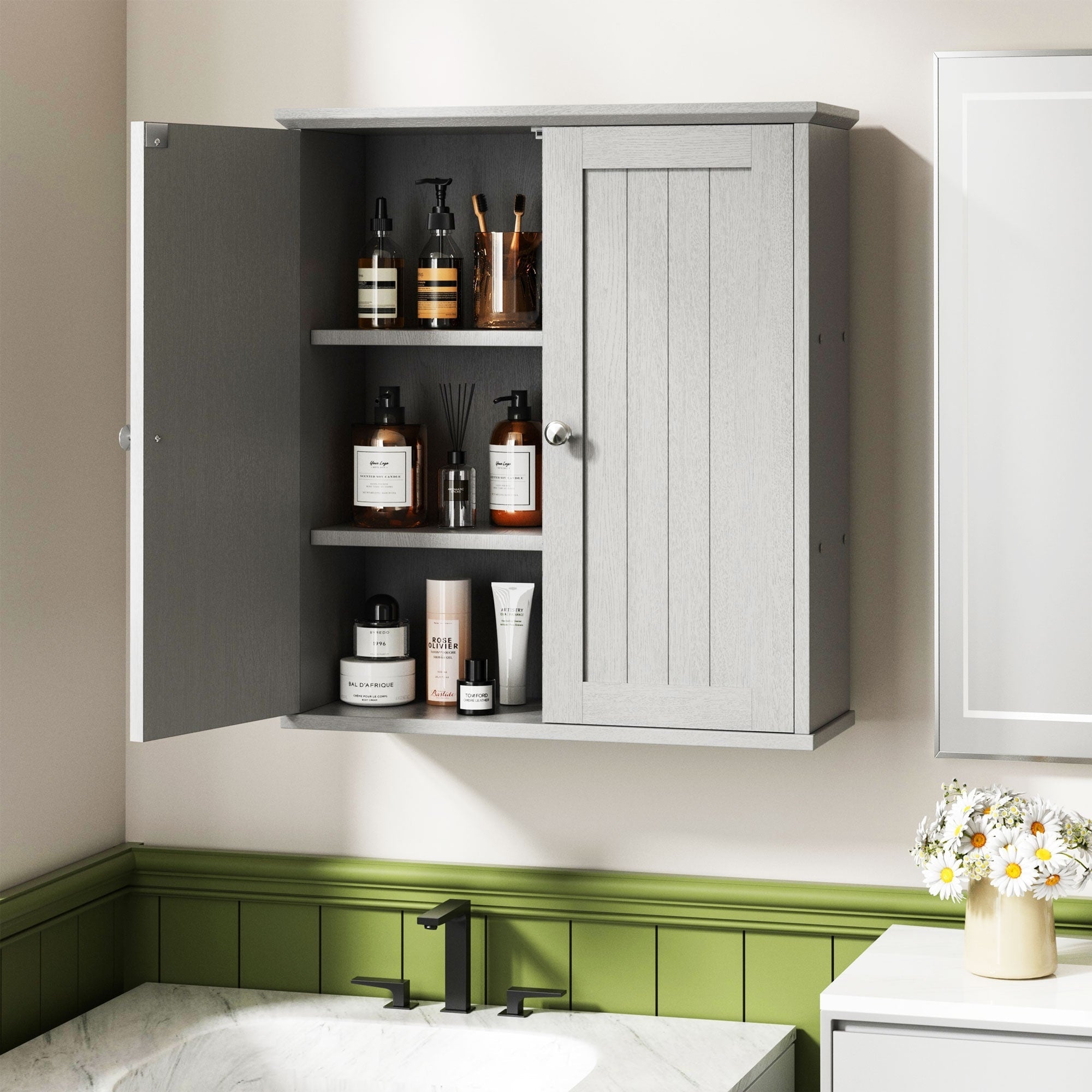 Meuble de salle de bain Futzca mural, meuble de rangement avec portes et étagères
