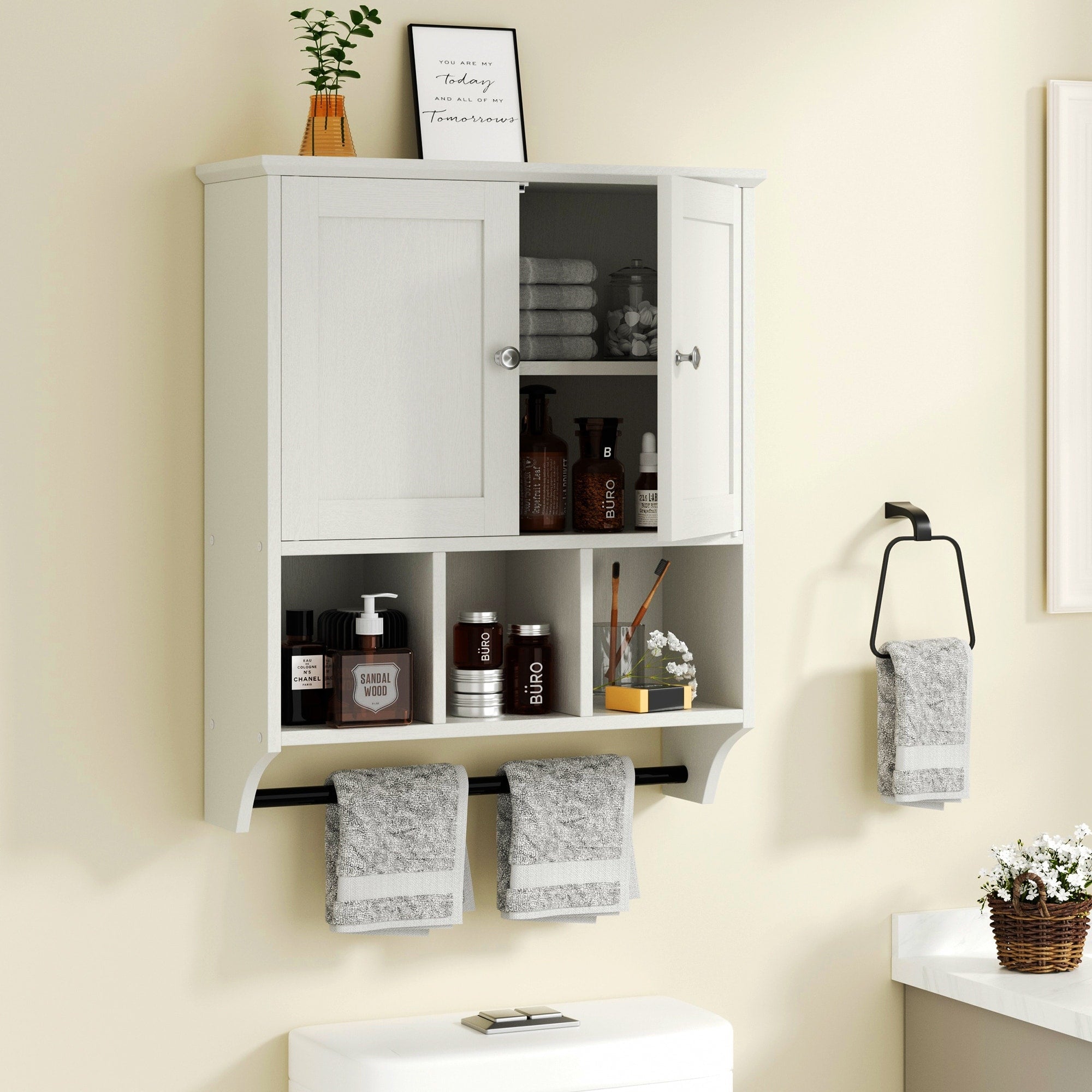 Meuble de salle de bain Futzca mural, meuble de rangement avec portes et étagères