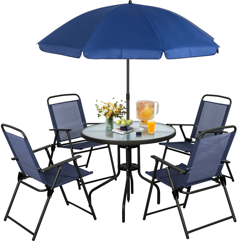 Ensemble de salle à manger pliant Futzca, mobilier de jardin avec parasol, table en verre et 4 chaises pliantes