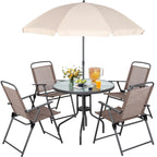 Ensemble de salle à manger pliant Futzca, mobilier de jardin avec parasol, table en verre et 4 chaises pliantes