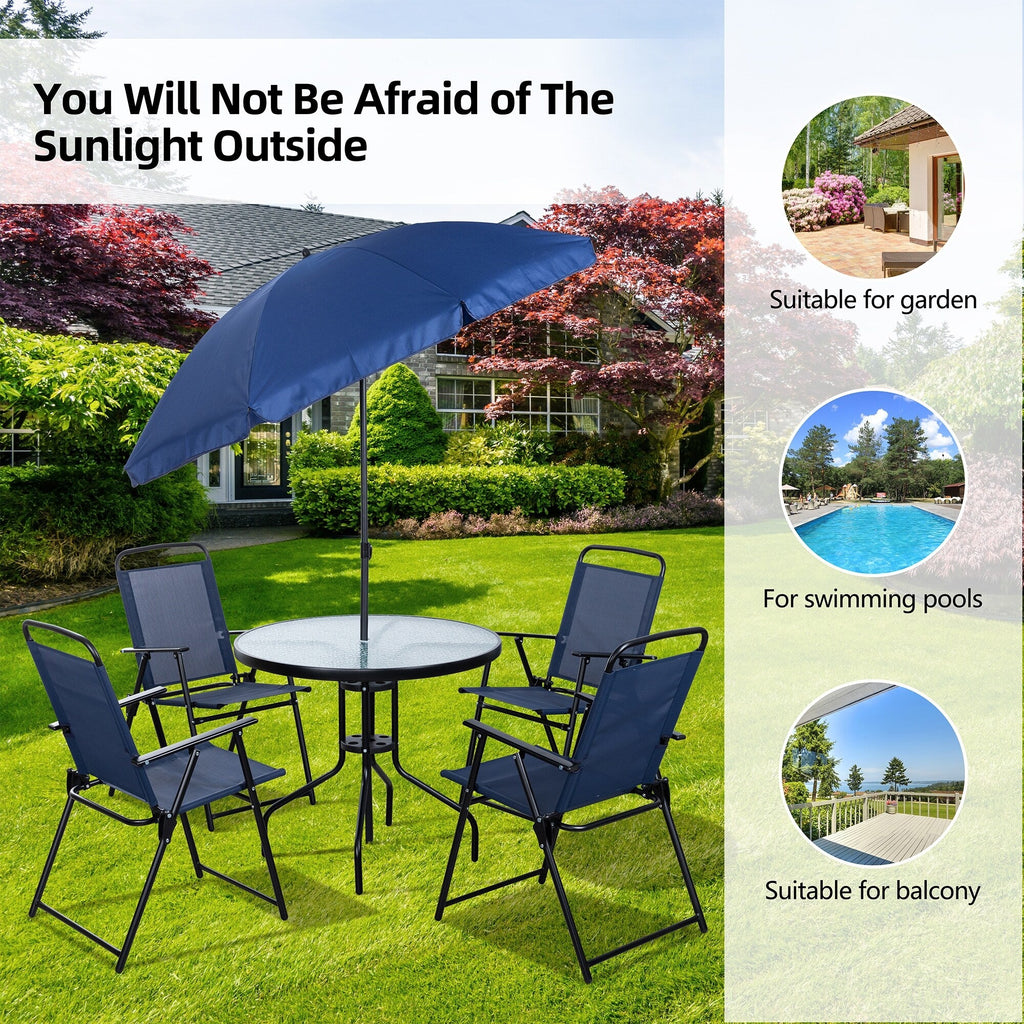Ensemble de salle à manger pliant Futzca, mobilier de jardin avec parasol, table en verre et 4 chaises pliantes