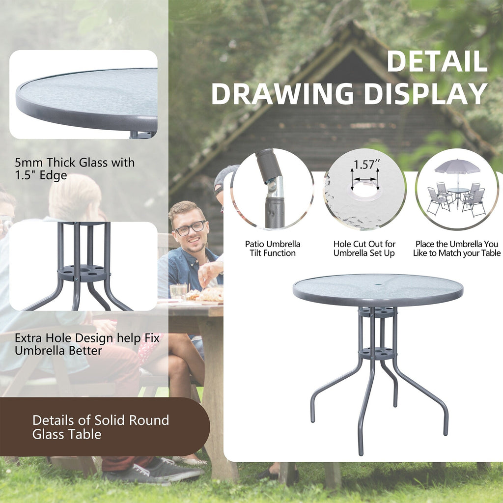 Ensemble de salle à manger pliant Futzca, mobilier de jardin avec parasol, table en verre et 4 chaises pliantes