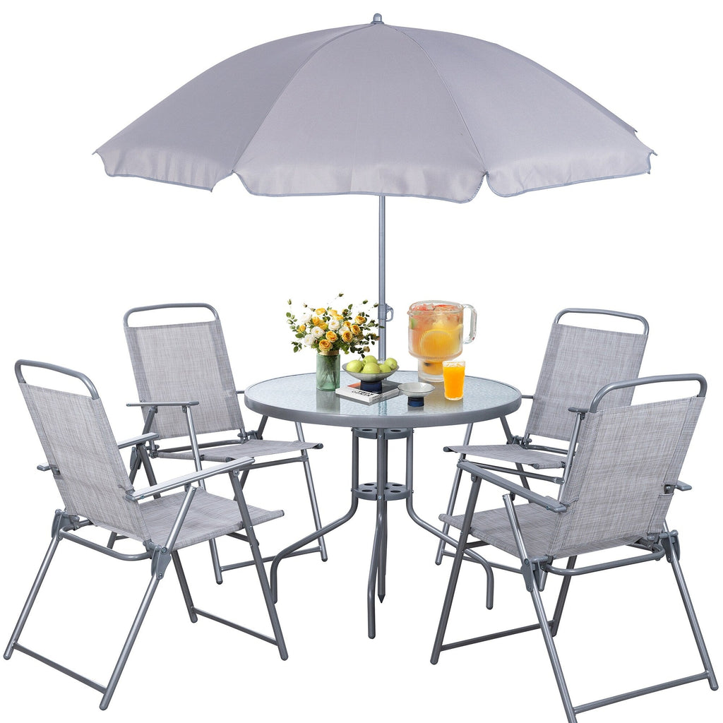 Ensemble de salle à manger pliant Futzca, mobilier de jardin avec parasol, table en verre et 4 chaises pliantes