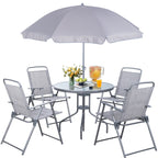 Ensemble de salle à manger pliant Futzca, mobilier de jardin avec parasol, table en verre et 4 chaises pliantes
