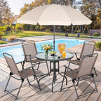 Ensemble de salle à manger pliant Futzca, mobilier de jardin avec parasol, table en verre et 4 chaises pliantes