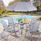 Ensemble de salle à manger pliant Futzca, mobilier de jardin avec parasol, table en verre et 4 chaises pliantes