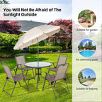 Ensemble de salle à manger pliant Futzca, mobilier de jardin avec parasol, table en verre et 4 chaises pliantes
