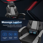 Chaise de bureau gaming Futzca en cuir synthétique avec appui-tête, repose-pieds et support lombaire massant