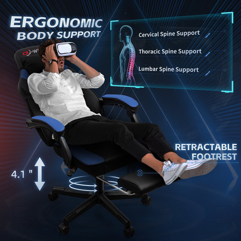 Chaise de bureau gaming Futzca en cuir synthétique avec appui-tête, repose-pieds et support lombaire massant
