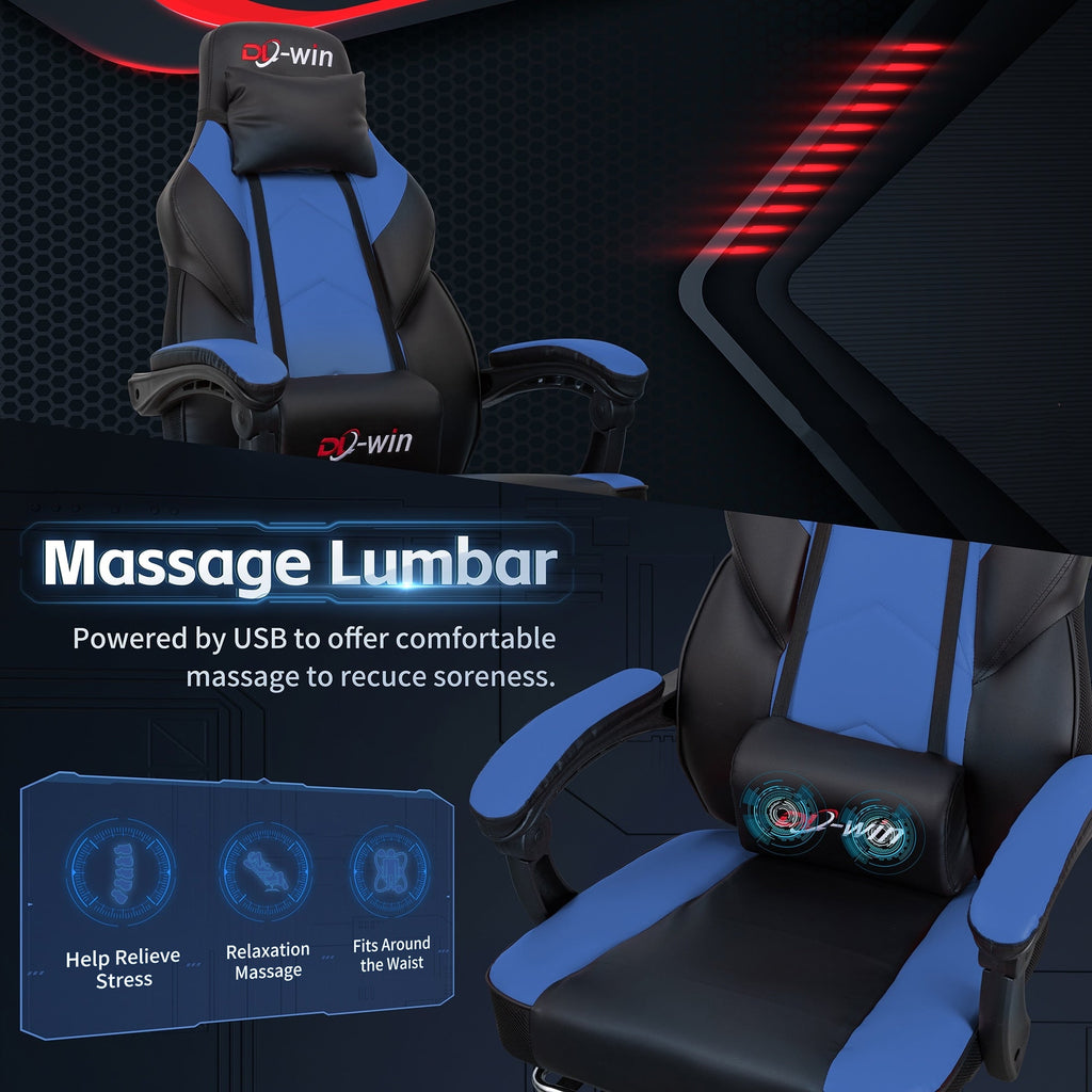 Chaise de bureau gaming Futzca en cuir synthétique avec appui-tête, repose-pieds et support lombaire massant