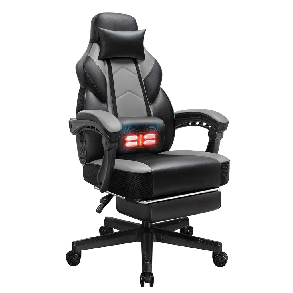 Chaise de bureau gaming Futzca en cuir synthétique avec appui-tête, repose-pieds et support lombaire massant