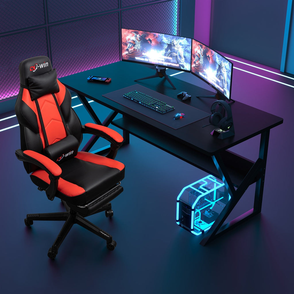 Chaise de bureau gaming Futzca en cuir synthétique avec appui-tête, repose-pieds et support lombaire massant