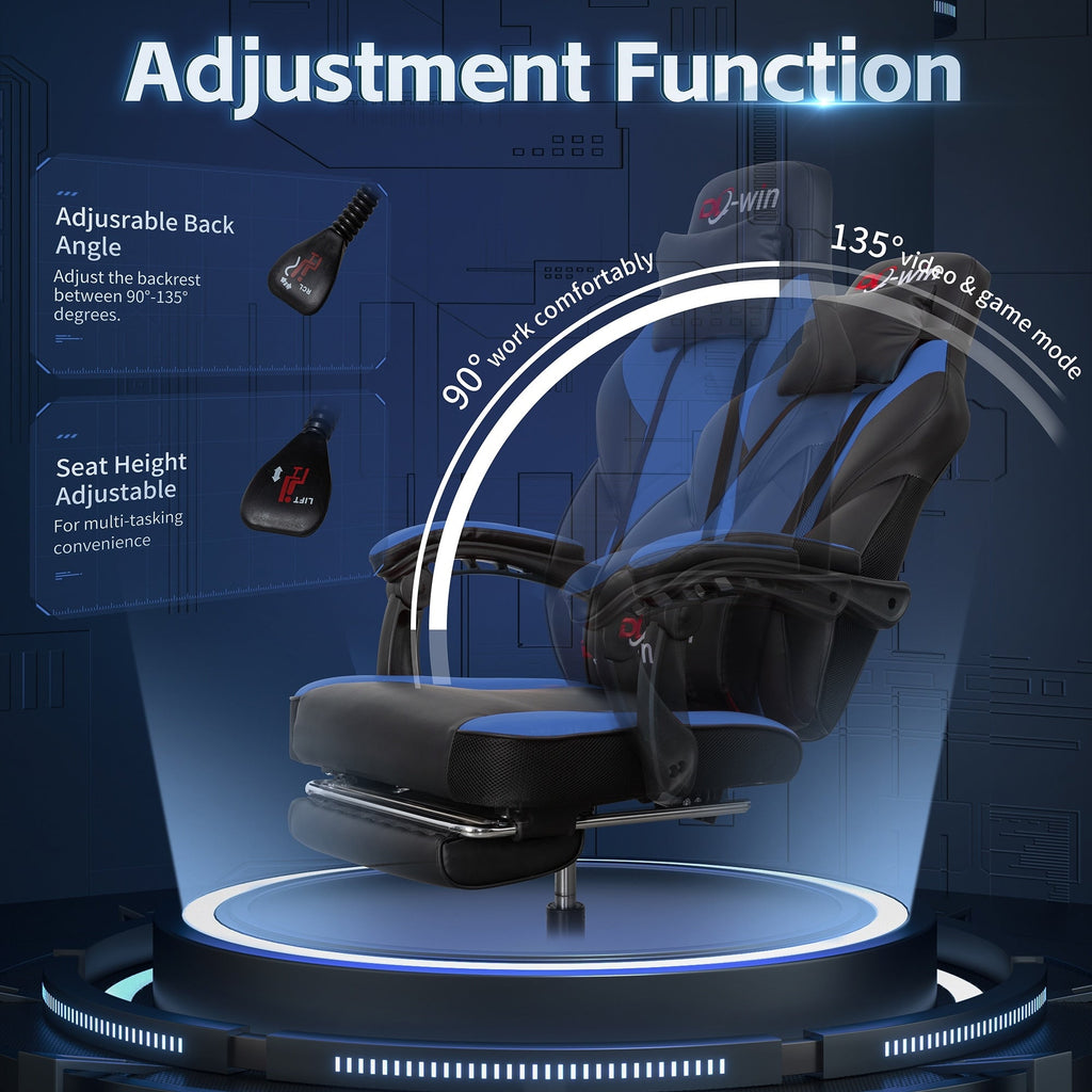 Chaise de bureau gaming Futzca en cuir synthétique avec appui-tête, repose-pieds et support lombaire massant