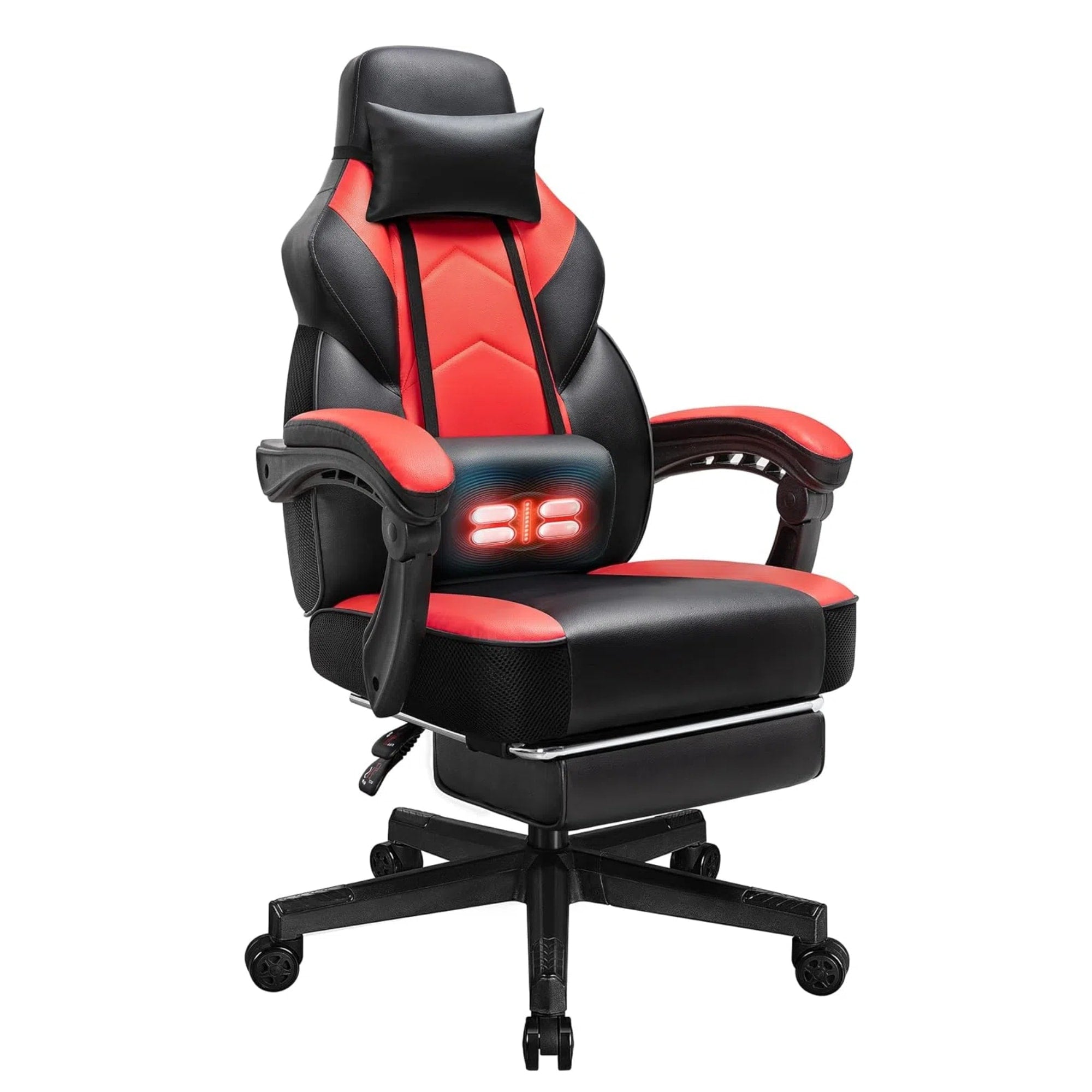 Chaise de bureau gaming Futzca en cuir synthétique avec appui-tête, repose-pieds et support lombaire massant