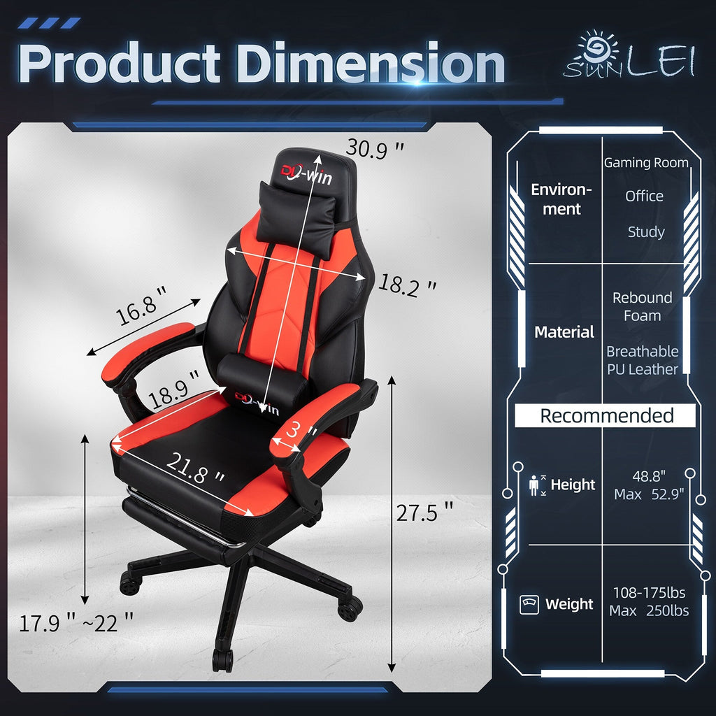 Chaise de bureau gaming Futzca en cuir synthétique avec appui-tête, repose-pieds et support lombaire massant