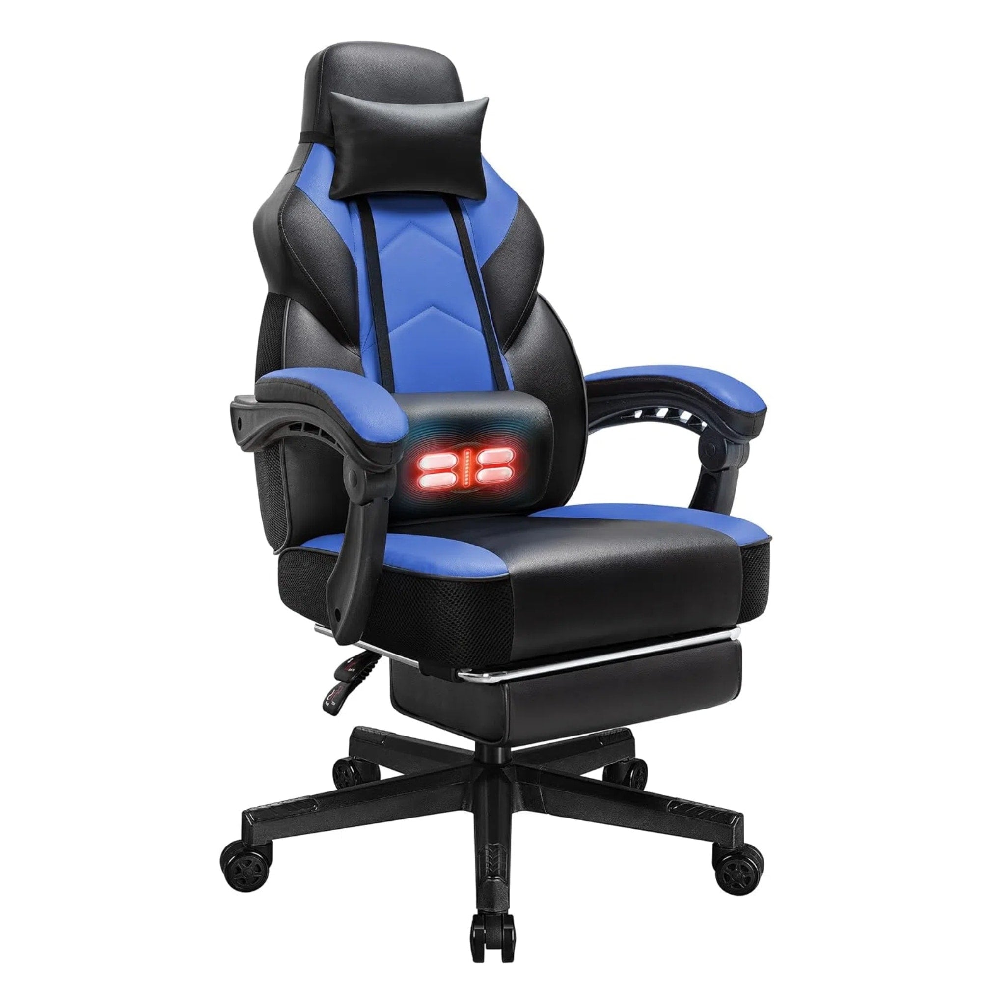 Chaise de bureau gaming Futzca en cuir synthétique avec appui-tête, repose-pieds et support lombaire massant